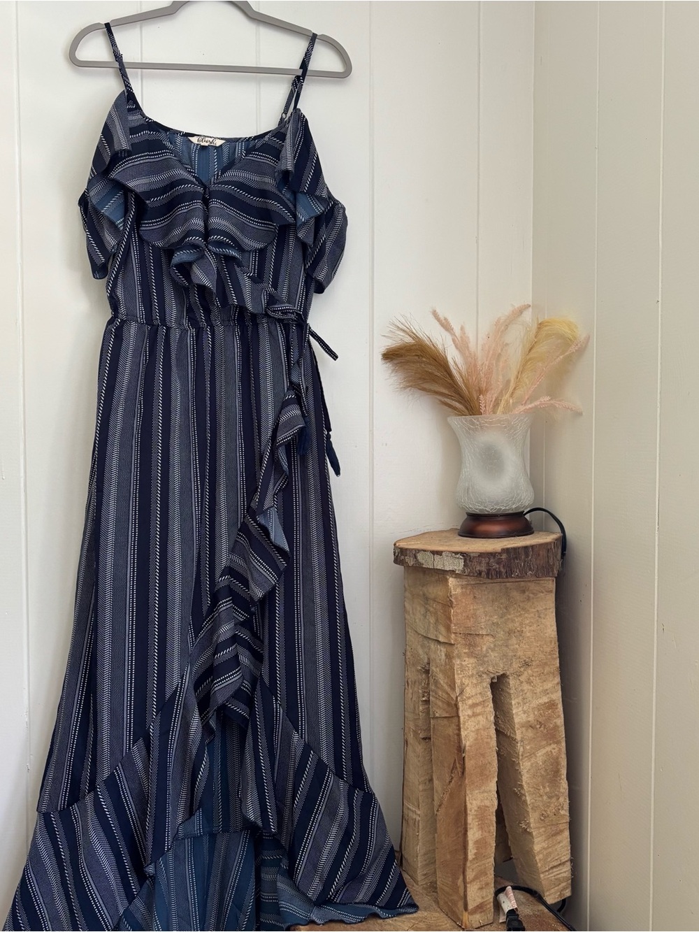 Blush Navy Striped High-Low Ruffle Dress